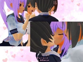 【M男いじめスクールライフ #8】口紅を塗ったビッチなJK達が、M男クンを熱～いキスで痴女責め♡3人がかりで、チュ♪ブチュ～♬二次元エロゲー×アニメーション♪