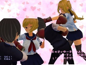【M男いじめスクールライフ #10】M格闘♡セーラー服JKがボクシング対決でM男をボコります！パンチで顔面に強烈な打撃をお見舞い！巨乳オッパイの谷間で窒息！呼吸管理！踏みつけでKO★二次元エロゲー×アニメーション♪
